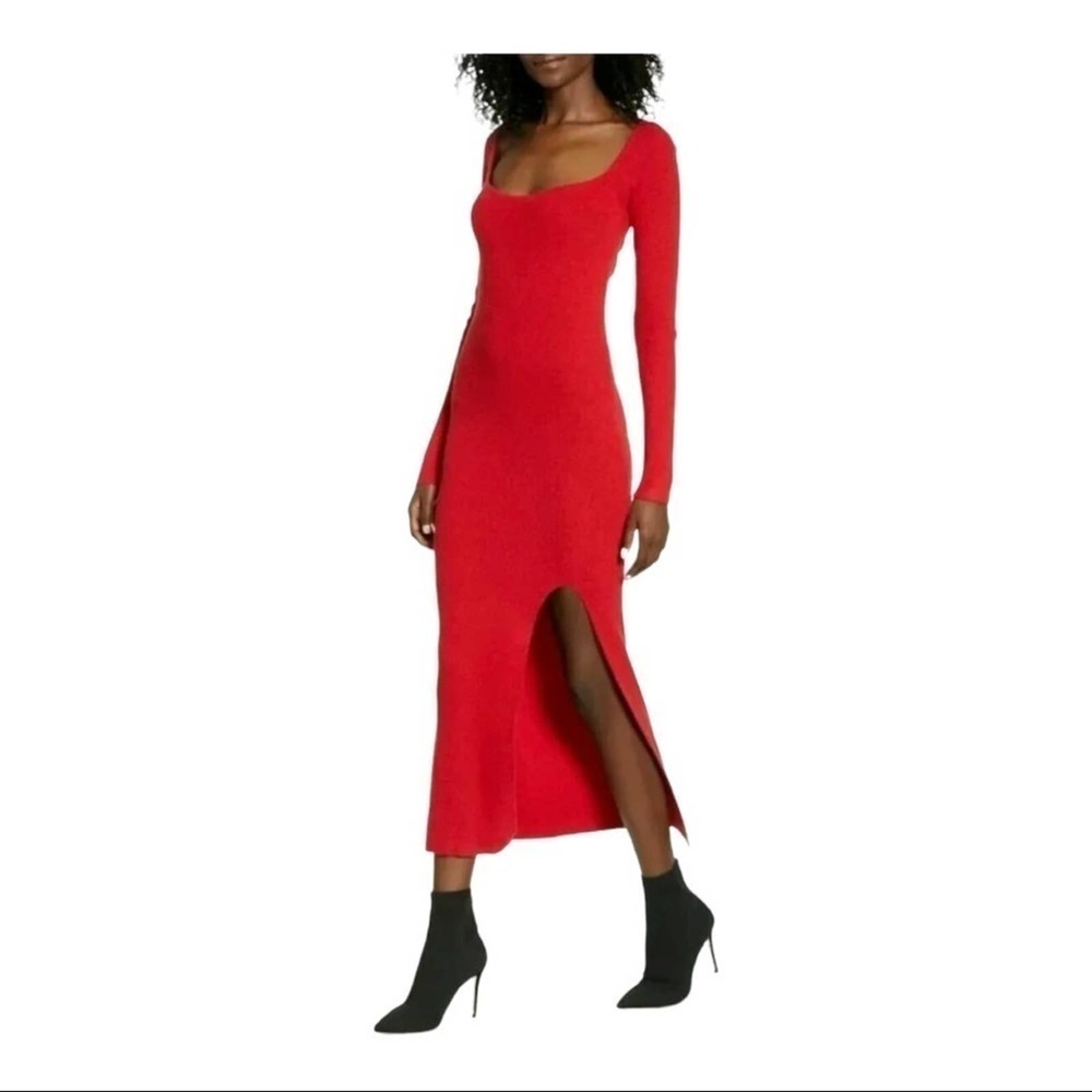 Leith chili red midi dress long sleeve Very sexy Great holiday party dress XXS
C